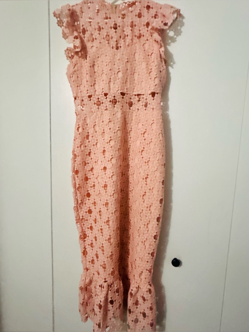 Peach Lace Jumpsuit with Flutter Sleeves